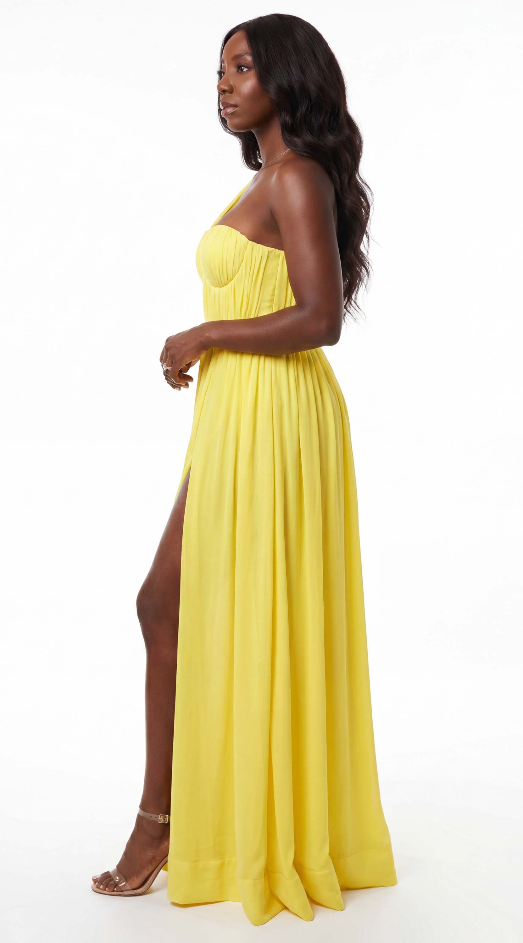 lemon chiffon maxi dress Lemon Chiffon High Neck Ruffle Detail Maxi Dress