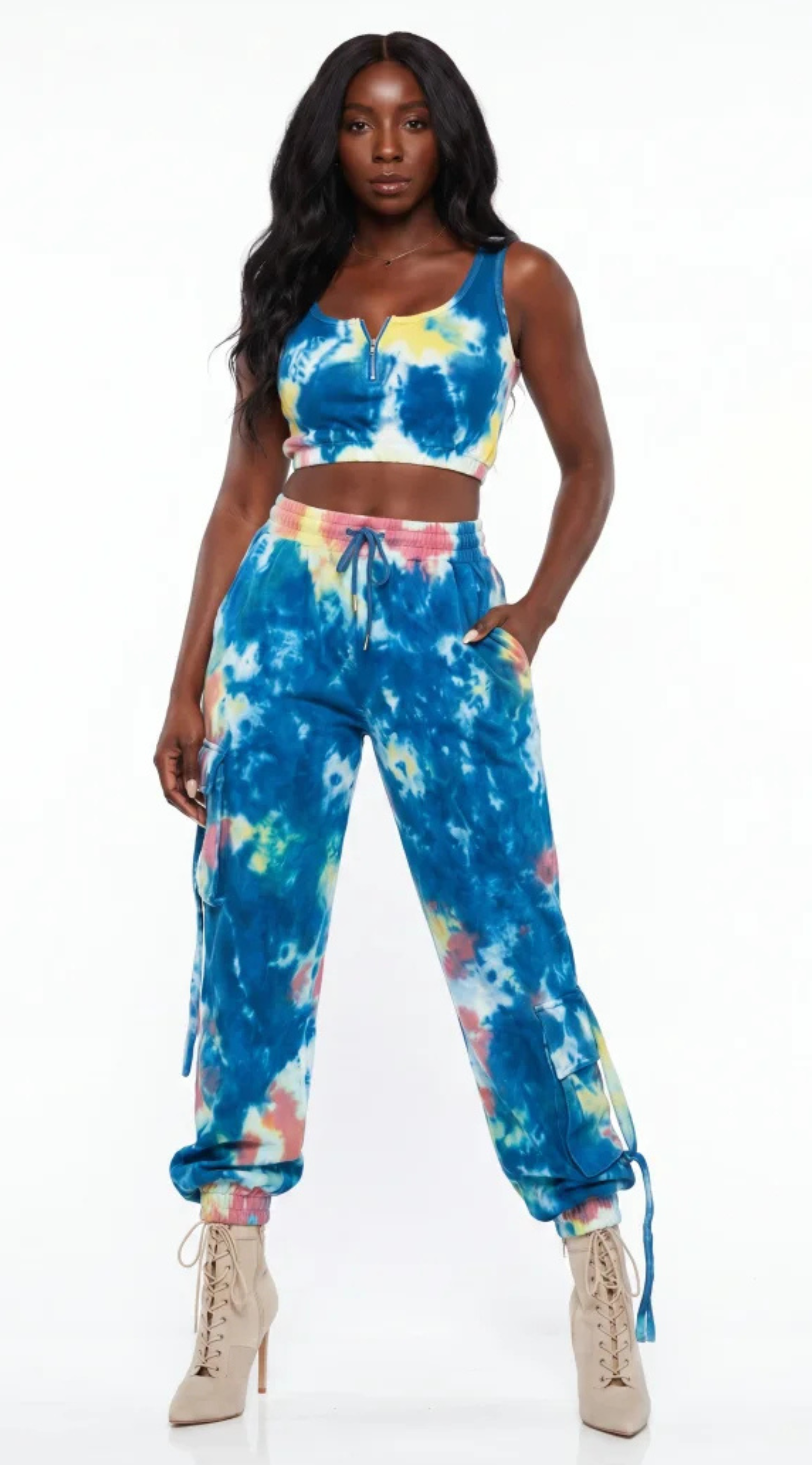 Ocean Breeze Blue Tie-Dye Cotton Jogger Set | NOIRÉYA